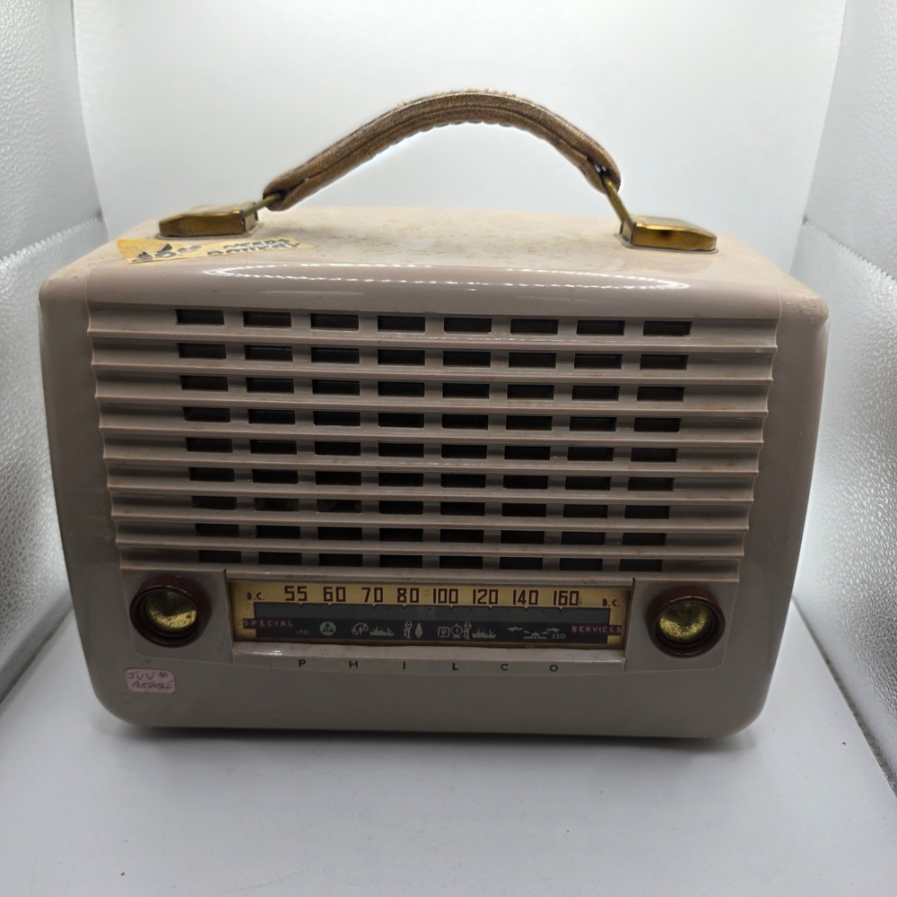 Vintage Philco Portable Tube Radio Beige Special Services AM Battery Untested